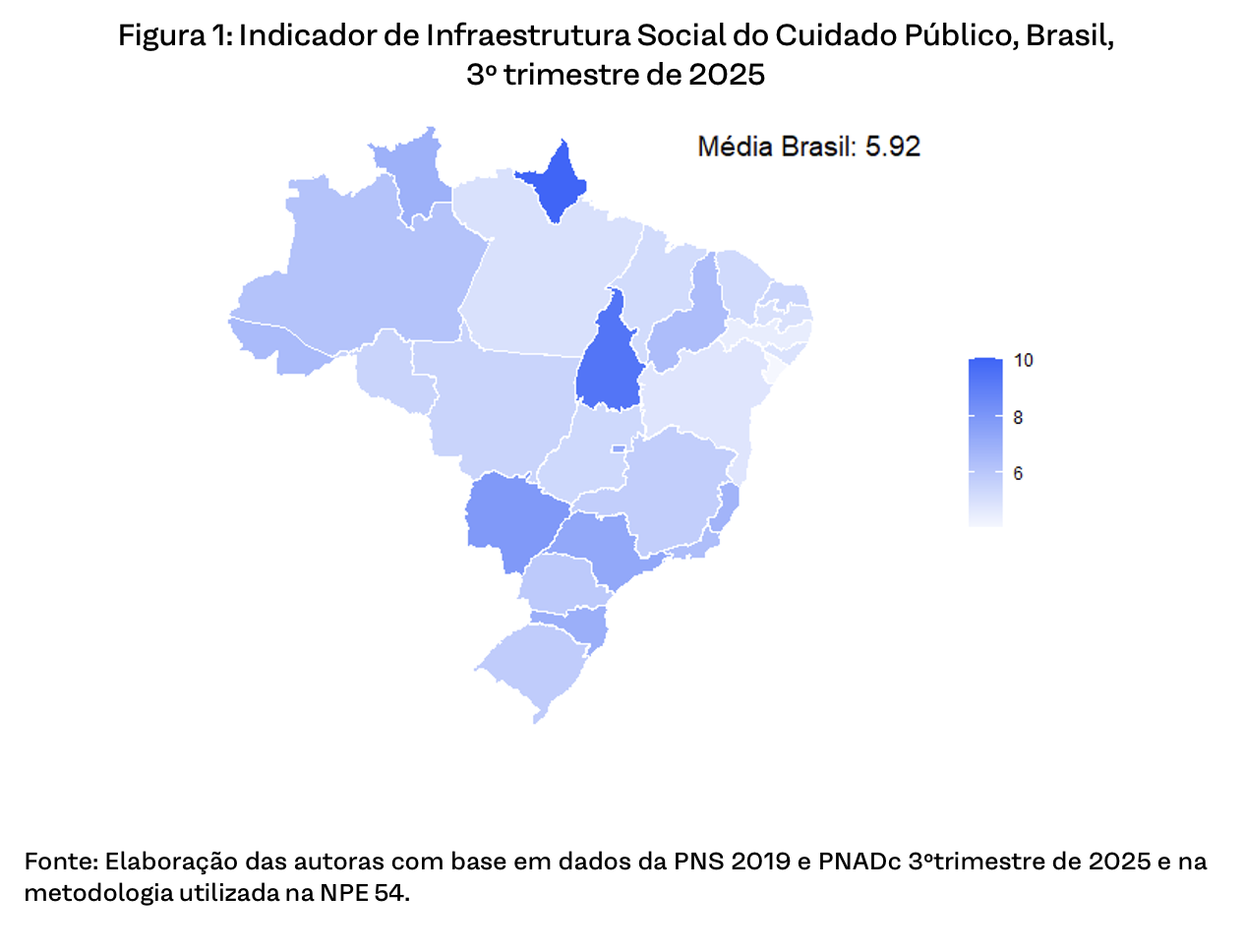 Figura 1: Indicador de Infraestrutura Social do Cuidado Público, Brasil, 3º trimestre de 2025 