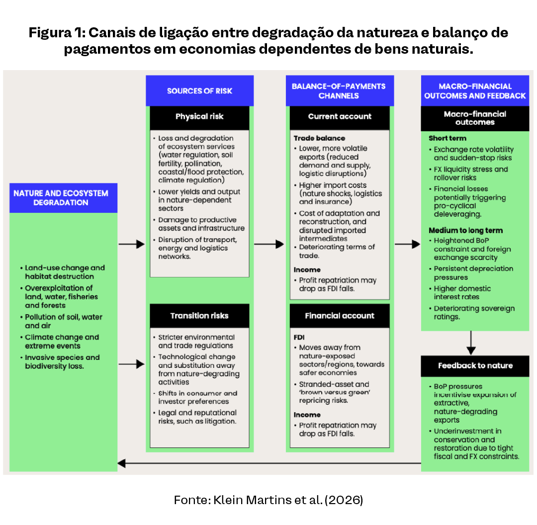  Figura 1: Canais de ligação entre degradação da natureza e balanço de pagamentos em economias dependentes de bens naturais.